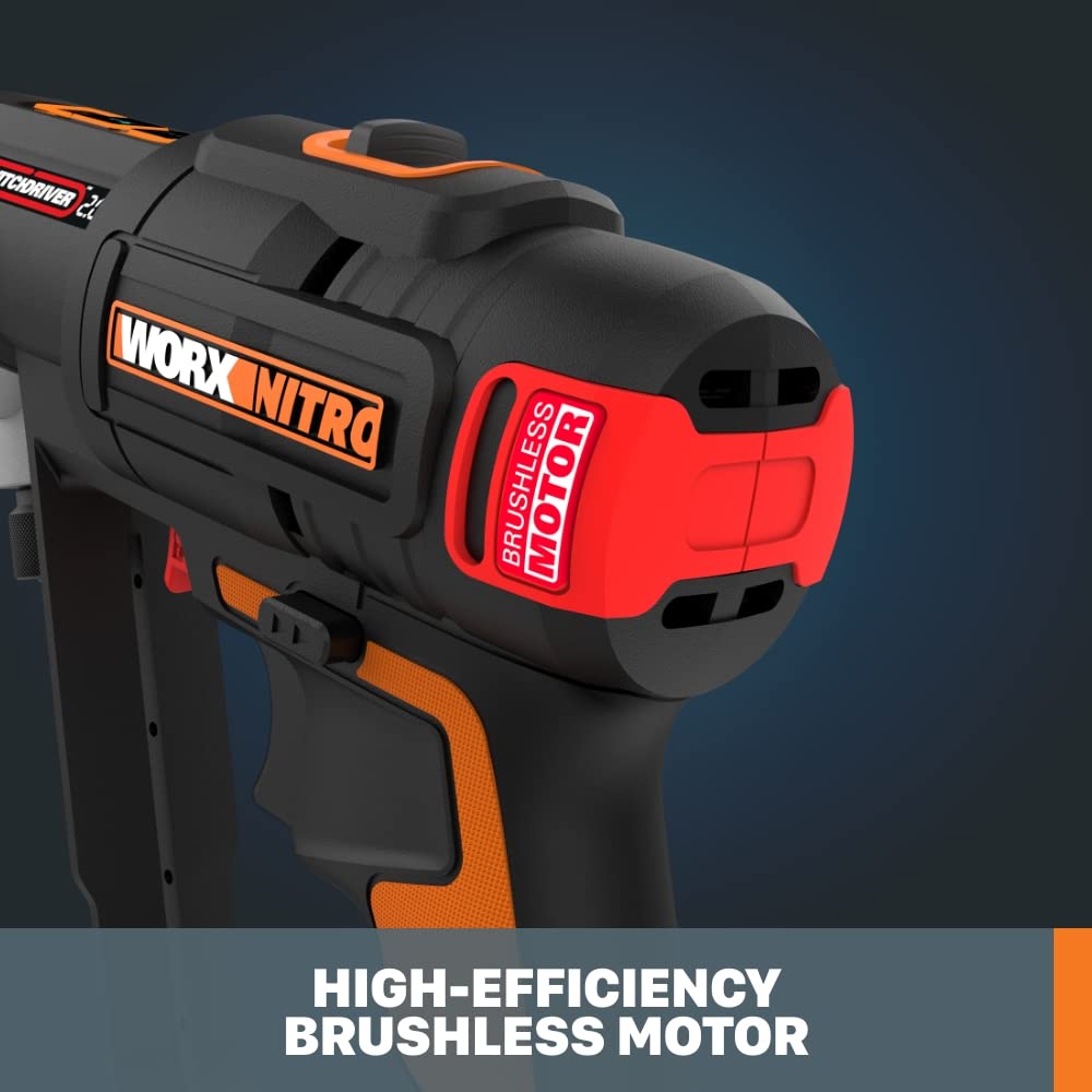 Worx 20V Nitro SwitchDriver 2.0, 2-in-1 Brushless Cordless Drill Driver, Dual 1/4" Chucks, Compact Cordless Drill with Digital Torque Setting - WX177L.9 (Tool Only), Black Orange