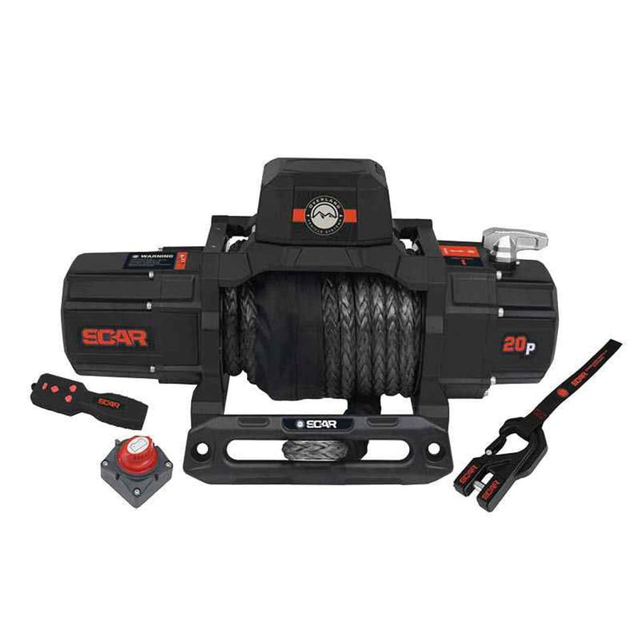 Scar 20P - Overland Vehicle Systems 20,000 lb. Winch with Synthetic Rope & Wireless Remote