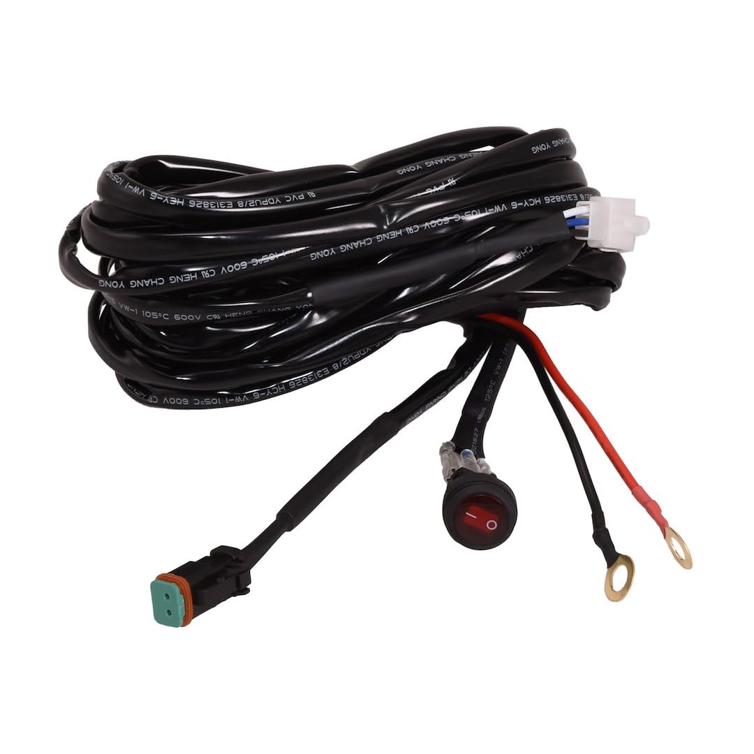 Wiring Harness Replacement Fog Light for TrailFX Single Cube Single Row LED Light Bars 9.4 Foot Waterproof Deutsch Connector Rocker On/Off Switch 30A Fuse 12V Relay TrailFX WRHRNSS1