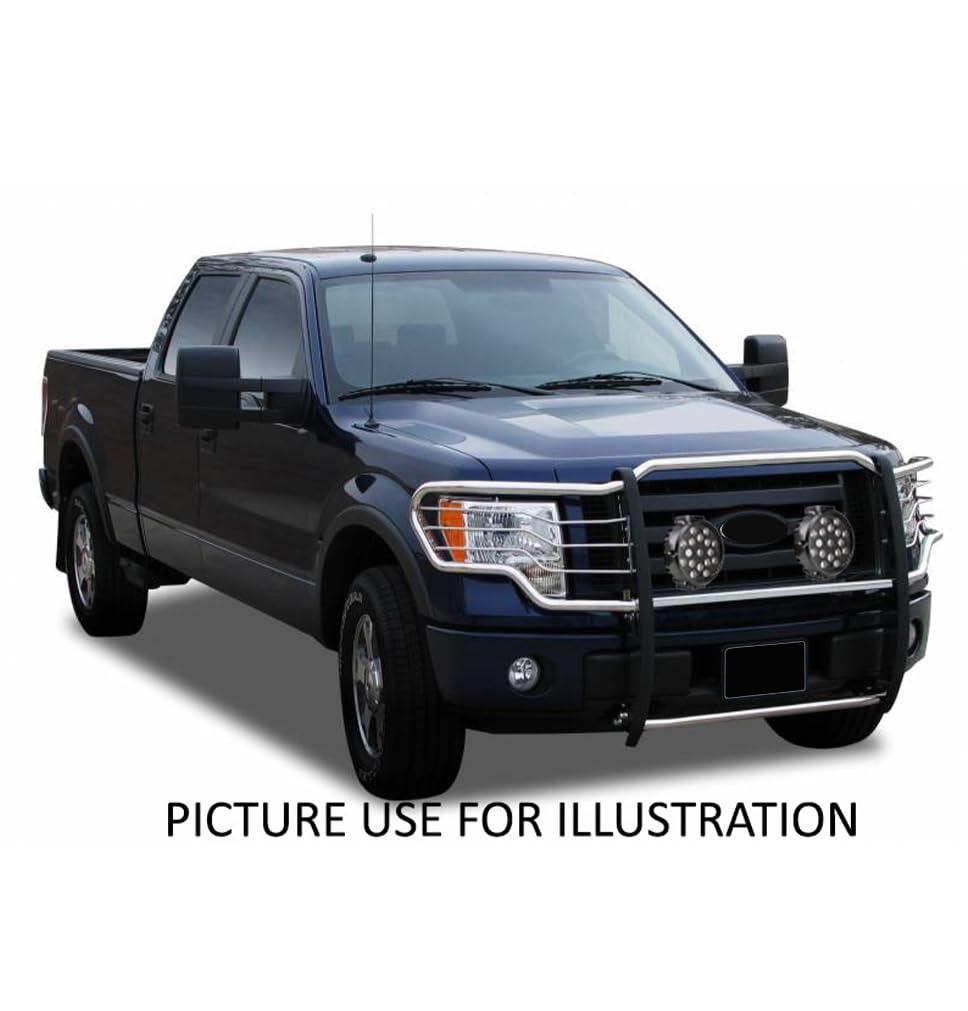 Grille Brush Black Horse Bumper Guard Modular Stainless Steel Come with Pair of 7.0" Dia.LED Lights with Black Trim Rings Compatible with 2015-2024 Ford F-150-17FP32MSS-PLB