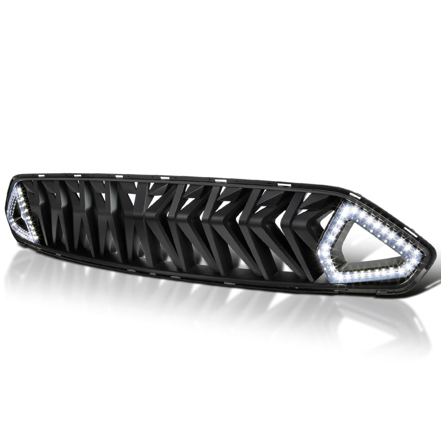Matte Black Shark Style Spec-D Tuning Hood Grille w/LED Sequential Signal Compatible with 2018-2023 Ford Mustang