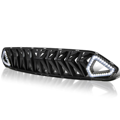 Matte Black Shark Style Spec-D Tuning Hood Grille w/LED Sequential Signal Compatible with 2018-2023 Ford Mustang