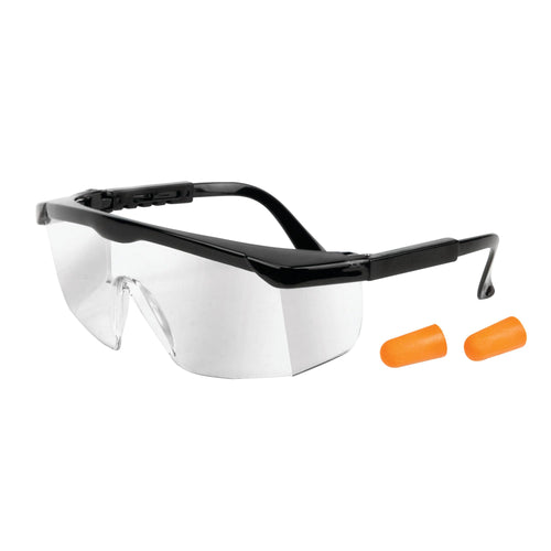 1500 Performance Tool Safety Glasses and Earplugs Set - Adjustable Glasses and 2 Foam Earplugs for Protection on the Job or at Home