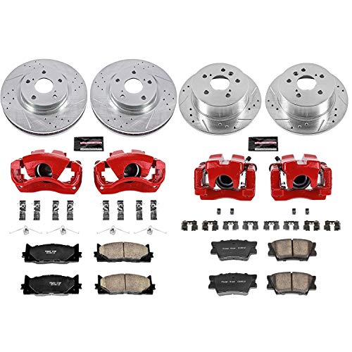Power Stop Z23 Sport Front & Rear Caliper Brake Kit Brake Rotor, Brake Caliper and Carbon-Fiber Ceramic Brake Pads For Lexus ES350 2007-2012, Avalon 2008-2011, Camry 2007-2011 [Model Specific]
