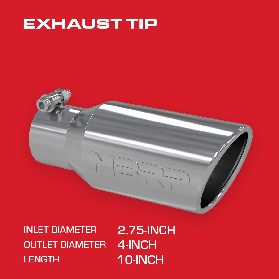 T304 MBRP Angled Rolled End Tip, 4" O.D., 2 3/4" Inlet, 10" Length