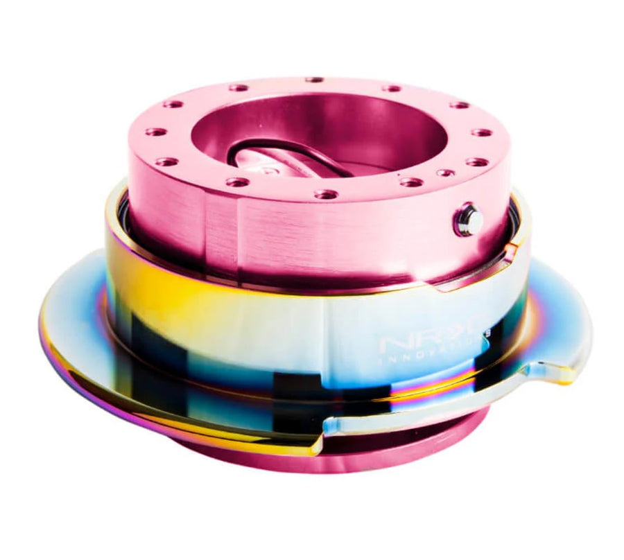 NRG Innovations Gen 2.5 NRG-SRK-250PK-MC Race Steering Wheel Quick Release Kit Adapter Pink Body/Neo Chrome Ring, 6x70 and 6x74mm Bolt Patterns