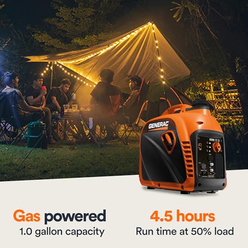 Generac Portable 2,500-Watt Gas Powered Inverter Generator - Lightweight and Compact Design - Produces Clean, Stable Power - Quiet Operation - Great for Home Backup, Camping, and RV Use