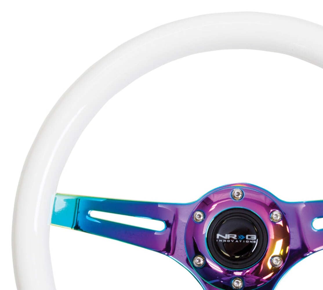 NRG Innovations Steering Wheel NRG-ST-015MC-GL - 350mm 25mm Deep Configuration, Classic Wood Grain Wheel 3 Neochrome Spokes - Glow-N-Dark Grip (ST-015MC-YG)