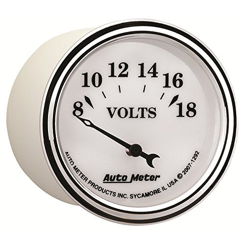Auto Meter 1292 White II Old Tyme 2-1/16" 8-18 Volt Short Sweep Electric Voltmeter Gauge
