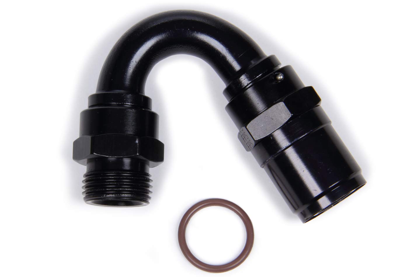 FRAGOLA Race-Rite Fitting, Hose End, Crimp-On, 150 Degree, 12 an Hose Crimp to 1-1/16-12 in Male O-Ring, Aluminum, Black Anodize, Each