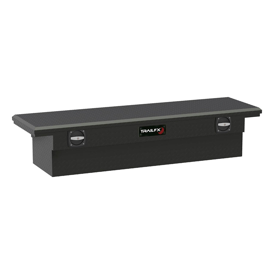 120693C TrailFX Tool Box Fits 1987-2025 Ford F-150 Low Profile Crossover Tool Box Single Lid Diamond Tread Matte Black Aluminum 69 Inch Wide 8.4 Cubic Foot T-Handle