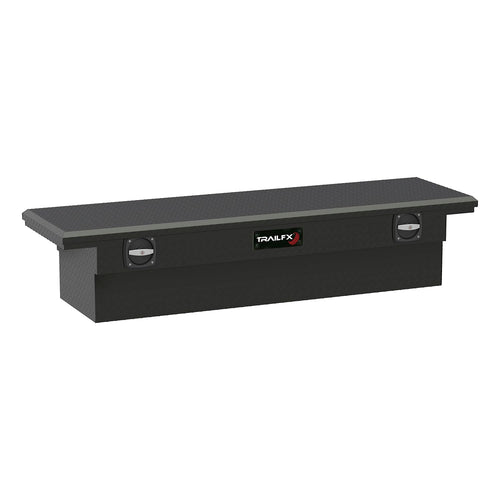 120693C TrailFX Tool Box Fits 1987-2025 Ford F-150 Low Profile Crossover Tool Box Single Lid Diamond Tread Matte Black Aluminum 69 Inch Wide 8.4 Cubic Foot T-Handle