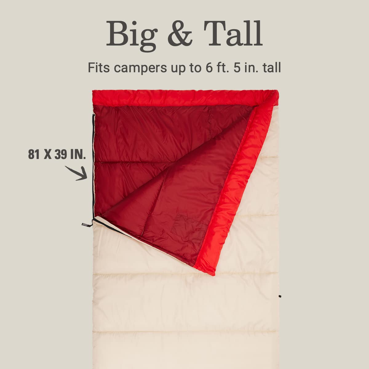 Coleman 30/40/50°F Flatlands Sleeping Bag, Made from 100% Recycled Material, Big & Tall Options, Cool-Weather Sleeping Bag for Camping, Sleepovers, Guests & More