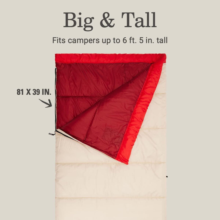 Coleman 30/40/50°F Flatlands Sleeping Bag, Made from 100% Recycled Material, Big & Tall Options, Cool-Weather Sleeping Bag for Camping, Sleepovers, Guests & More