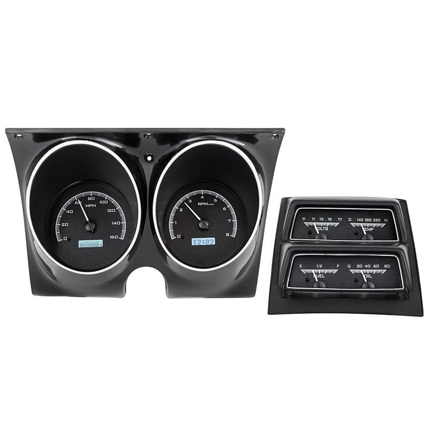 68 Chevy Camaro Dakota Digital with Console Gauges Analog Dash Black Alloy White VHX-68C-CAC-K-W