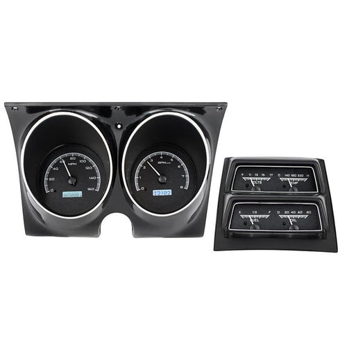 68 Chevy Camaro Dakota Digital with Console Gauges Analog Dash Black Alloy White VHX-68C-CAC-K-W