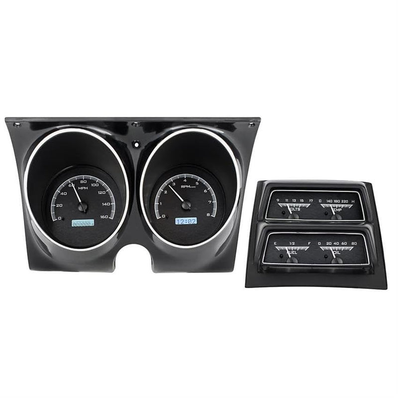68 Chevy Camaro Dakota Digital with Console Gauges Analog Dash Black Alloy White VHX-68C-CAC-K-W