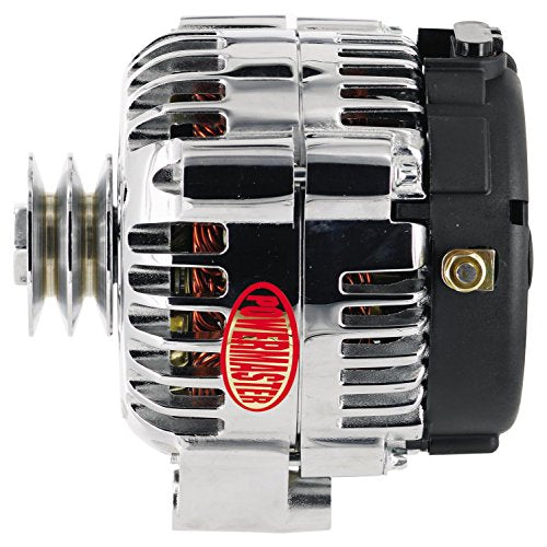 Chrome Powermaster 8-38529 Alternator (165A 2V Pulley Side Bat Post with Spacers 1 Wire)