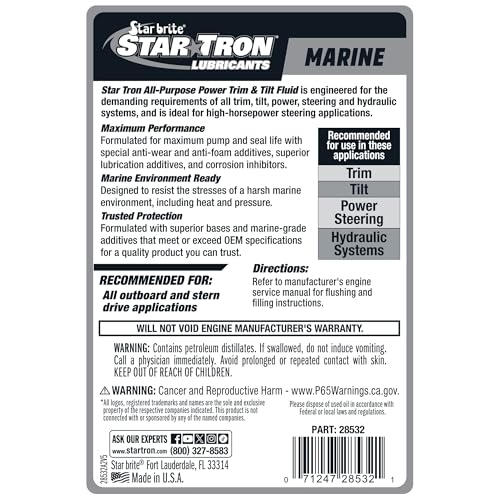 STAR BRITE PRO Power Trim & Tilt Fluid - Super Premium All Purpose Hydraulic Fluid for Trim Tabs, Power Tilt & Steering Systems - Anti-Wear, Anti-Foam - Outboard & Stern Drive Systems (028532)
