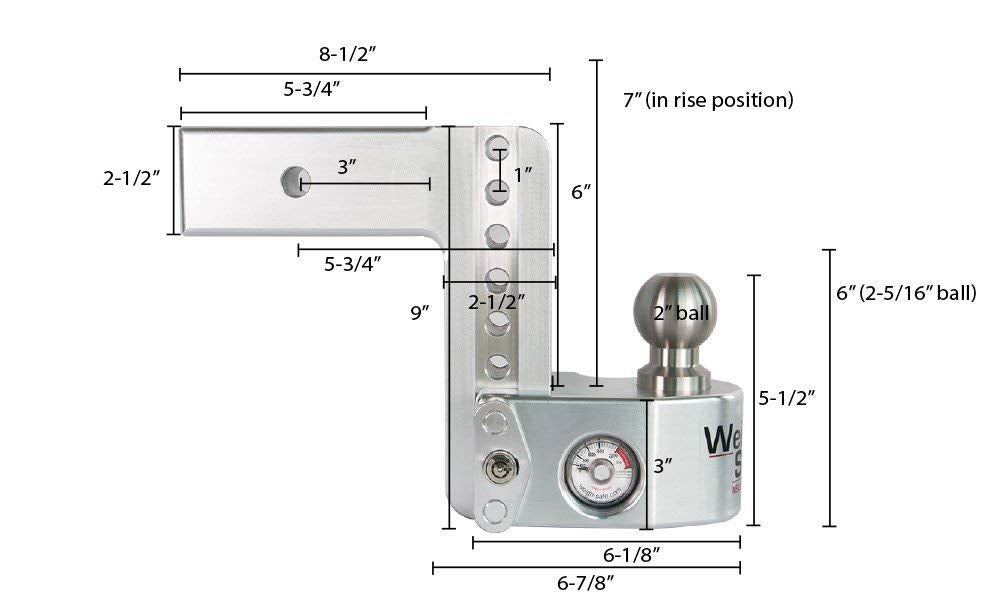 Weigh Safe 6" Drop Hitch WS625KACERBLA, 2.5" Receiver - Adjustable Aluminum Trailer Hitch Ball Mount w/Built-in Scale, 2 Stainless Steel Balls (2"&2-5/16") Keyed Alike Lock Hitch Pin Black CERAKOTE