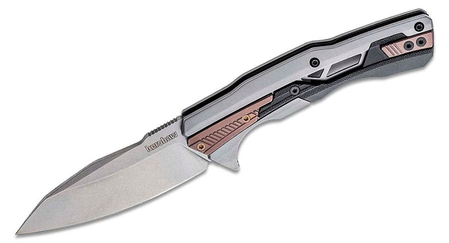 Endgame Kershaw Pocket Knife, 3.25" D2 Carbon Steel Spear Point Blade, Manual Flipper Opening, Frame Lock, Reversible Deep-Carry Pocketclip