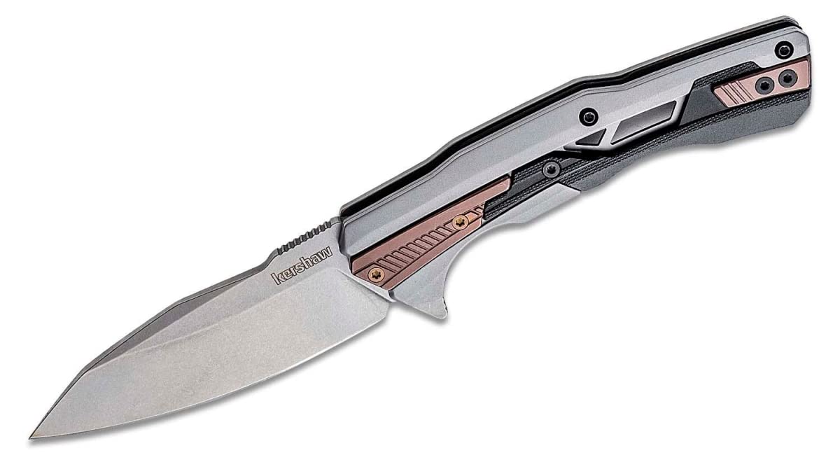 Endgame Kershaw Pocket Knife, 3.25" D2 Carbon Steel Spear Point Blade, Manual Flipper Opening, Frame Lock, Reversible Deep-Carry Pocketclip