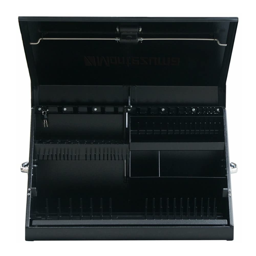 ME300B – Montezuma – 30-Inch Portable TRIANGLE Toolbox – Multi-Tier Design – 16-Gauge Construction – SAE and Metric Tool Chest – Weather-Resistant Toolbox – Lock and Latching System, Black, 30" Wide x 15" Deep