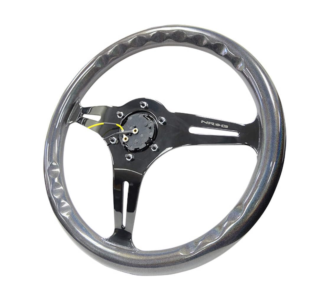 NRG Innovations Classic Wood Grain NRG-ST-015BC-CN Steering Wheel- 350mm 25mm Deep, 3 Black Spokes- Pearlescent Paint Grip