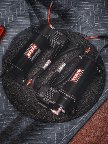 Dual VIAIR 444C Air Compressor for Air Suspension (2 Pack) 12V Continuous Duty Cycle Compressor for Air Tanks, Bags, Air Horns 200 PSI (Stealth Black)