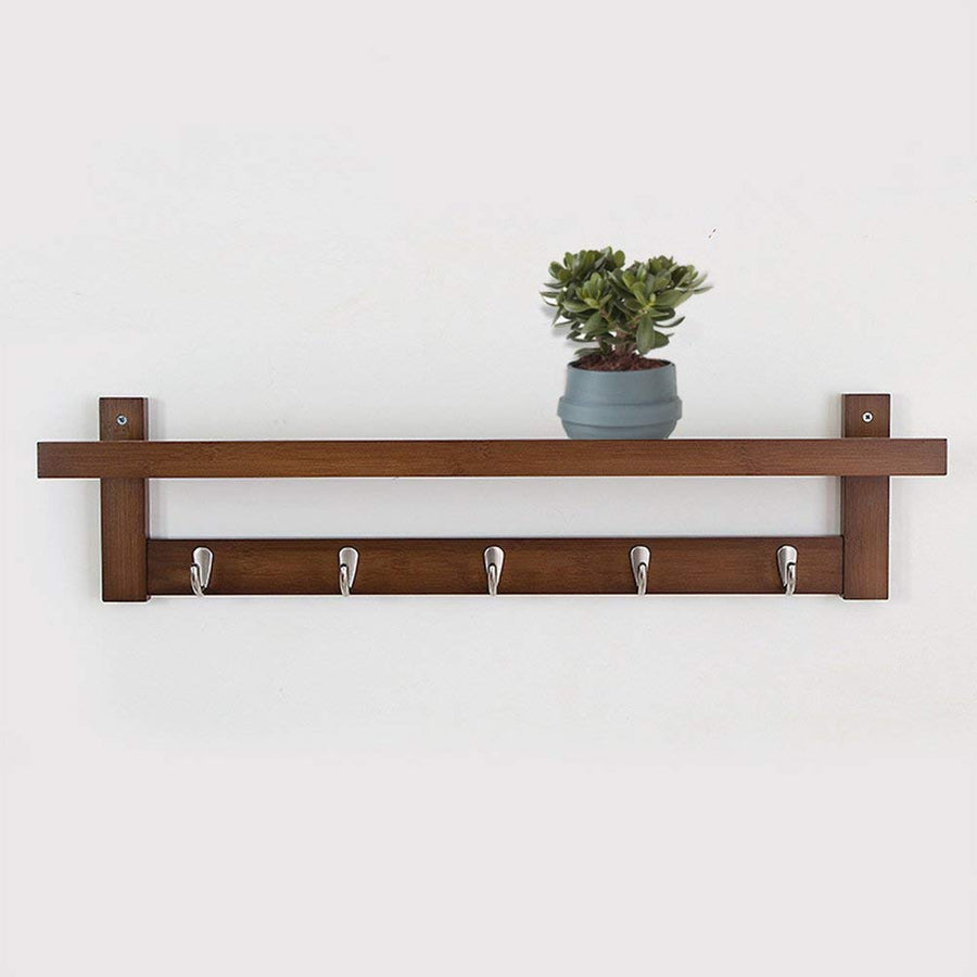 Bamboo Coat Rack YIMJ Wall Mount Shelf Robe Hook Rack Unibody CONSTRUCTION With Alloy Hook For Hallway Bedroom, Kitchen, Bath And Decoration, White, 5Hook