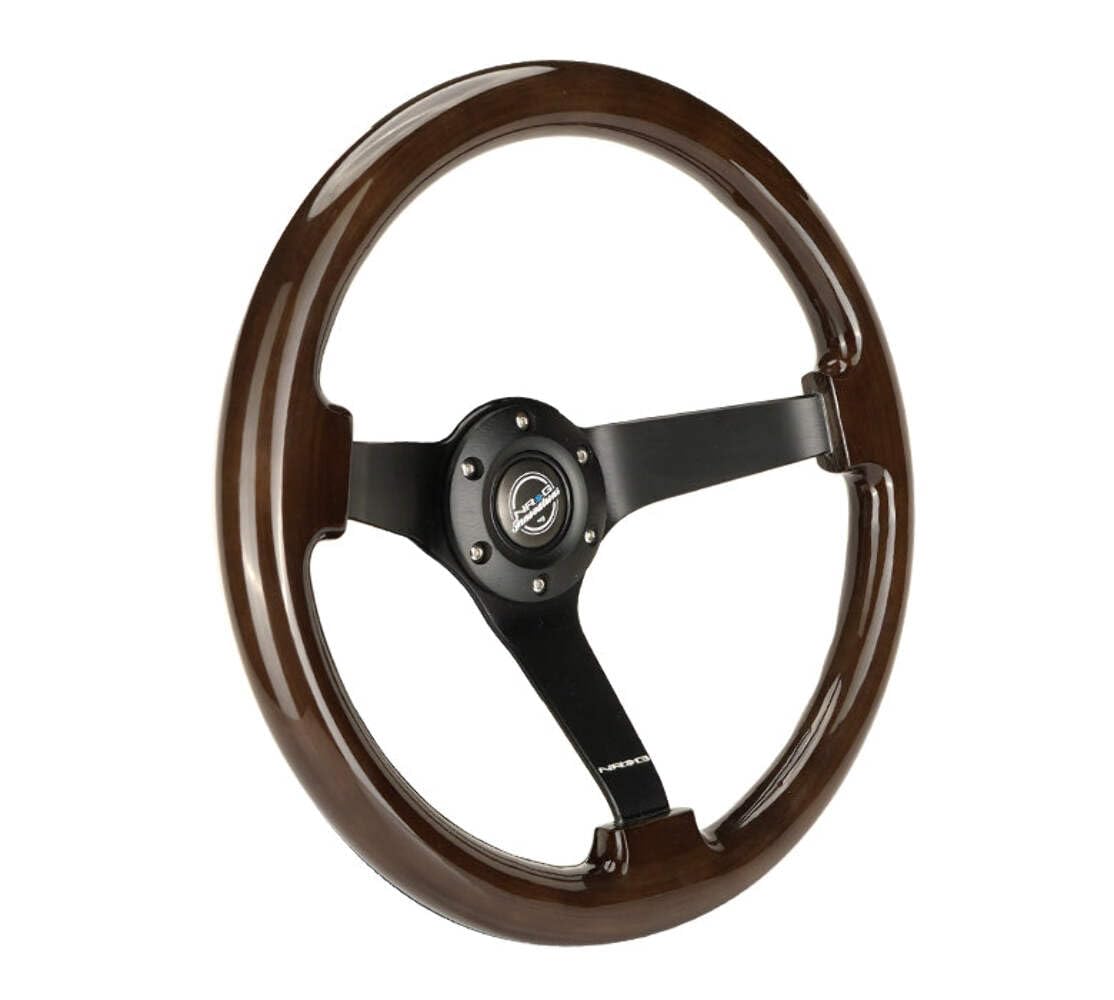NRG Innovations Reinforced NRG-RST-036BK-BKW Classic Dark Wood Grain Steering Wheel (3" Deep), 350mm, 3 Solid Spoke Center in Black