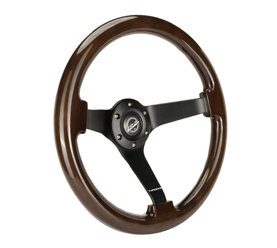 NRG Innovations Reinforced NRG-RST-036BK-BKW Classic Dark Wood Grain Steering Wheel (3" Deep), 350mm, 3 Solid Spoke Center in Black