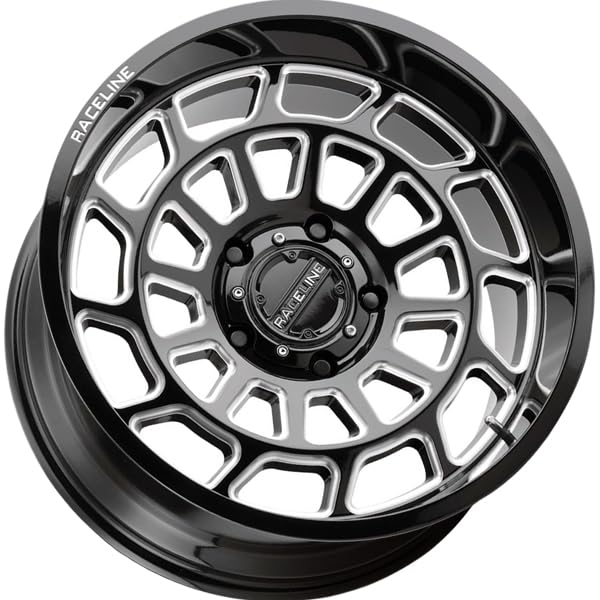 Raceline Aluminum Wheels Truck, 955M WARP, Gloss Black Milled Finish, 22X12" 5X127 Bolt Pattern -44mm Offset, Multi-Spoke Design, Compatible with Jeep, Car Accessories, Black Rims