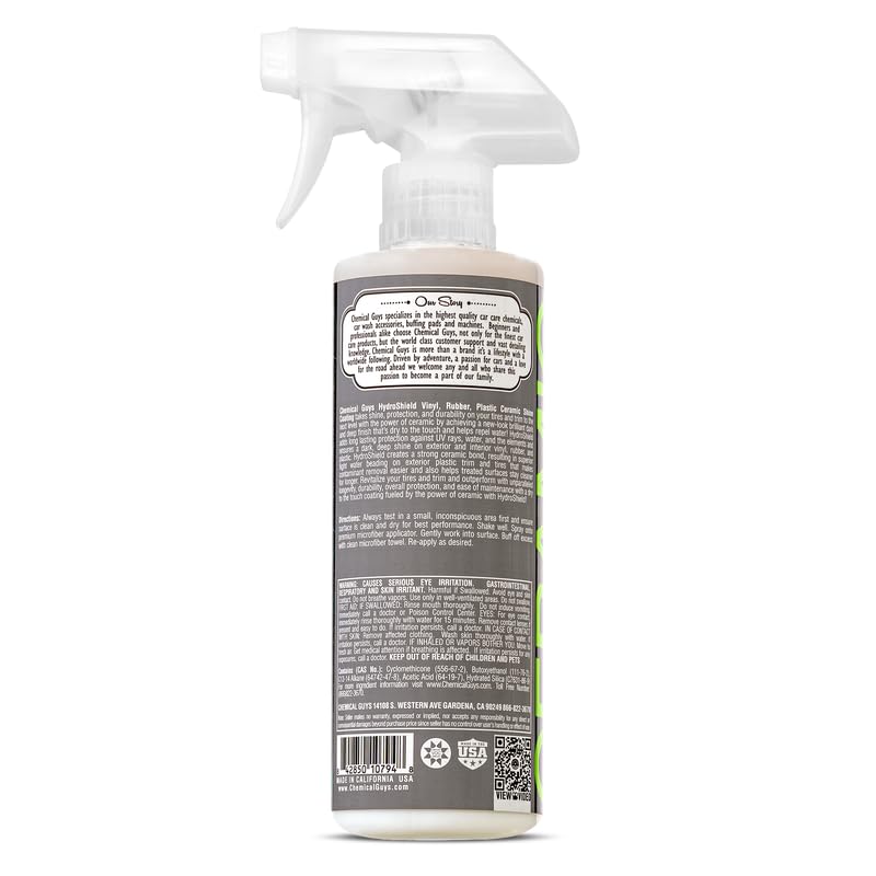 Chemical Guys HydroShield Ceramic Shine Coating for Vinyl, Rubber & Plastic - Plastic Restorer for Interior & Exterior Trim, Tires & Trim - Restores Shine, Safe for Cars, Trucks & RVs, 16 fl oz