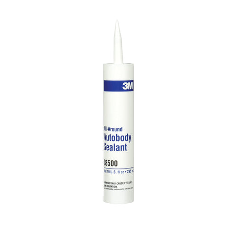 3M Autobody All-Around Sealant, 08500, Medium-Bodied, Water-Based, Quick-Drying, 1/10 gal/10 fl oz Cartridge , White