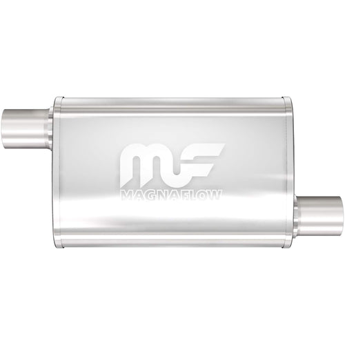 Performance MagnaFlow Exhaust Muffler 14336: 2.5"/2.5" Inlet/Outlet, 4x9x14" Oval, Stainless Steel, Brushed Finish