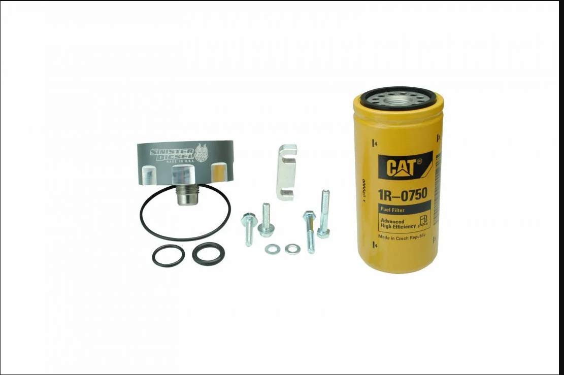 CAT Fuel Filter Adapter Sinister Diesel for 2001-2016 GM Duramax 6.6L (Gray)