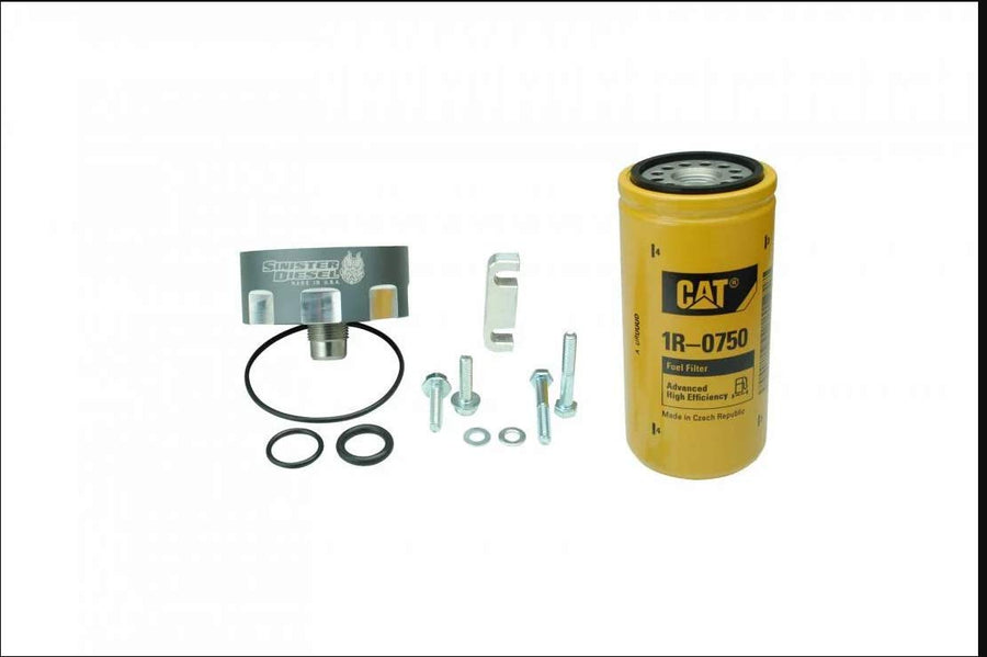 CAT Fuel Filter Adapter Sinister Diesel for 2001-2016 GM Duramax 6.6L (Gray)