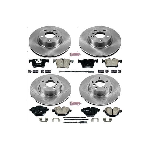 Power Stop Autospecialty KOE6039 Front and Rear Replacement Brake Kit-OE Brake Rotors & Ceramic Brake Pads and 1 Front & 1 Rear Sensor Wires For 2011 2012 2013 2014 2015 BMW X3 | 2015 BMW X4