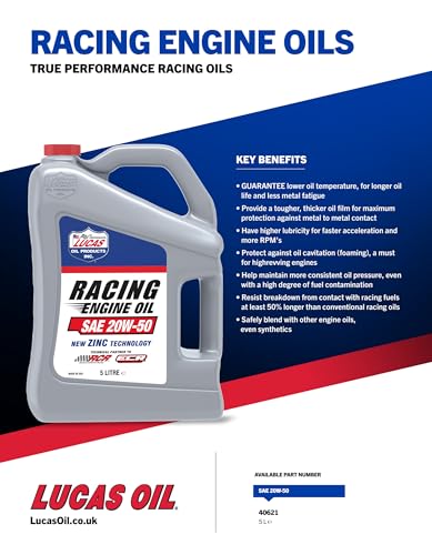 Lucas Oil 20W-50 SAE Racing Engine Oil, 5 Quart (Pack of 1)