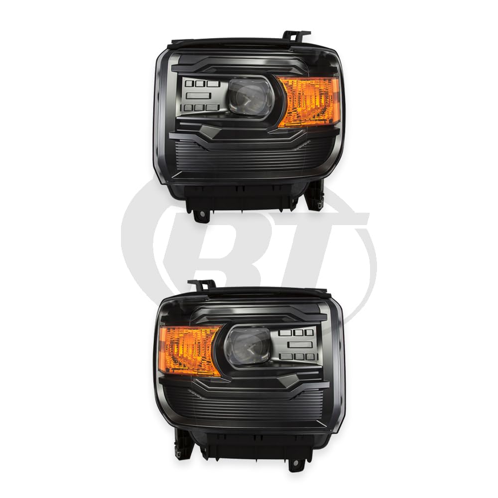 Eagle Eyes Black Projector Headlights for 15-19 GMC Sierra 1500/2500HD Left Right Pair Set
