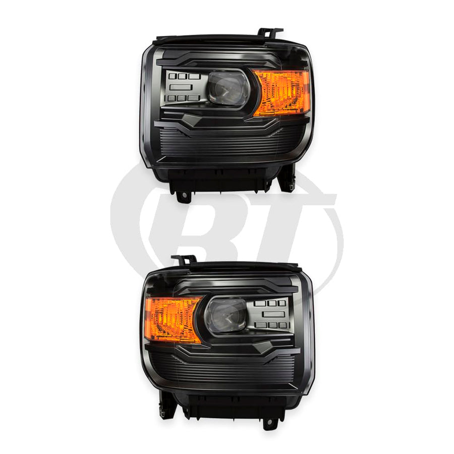 Eagle Eyes Black Projector Headlights for 15-19 GMC Sierra 1500/2500HD Left Right Pair Set
