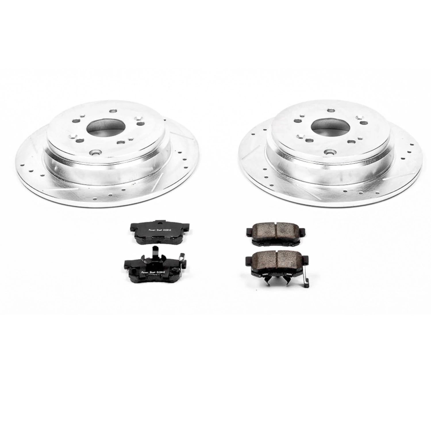 Power Stop K206 Rear Brake Pads Z23 Carbon Fiber with Drilled and Slotted Brake Rotors Kit For 2010-2012 Acura RDX [FWD Model] | 2013-2018 Acura RDX | 2005-2013 2014 2015 2016 Honda CR-V