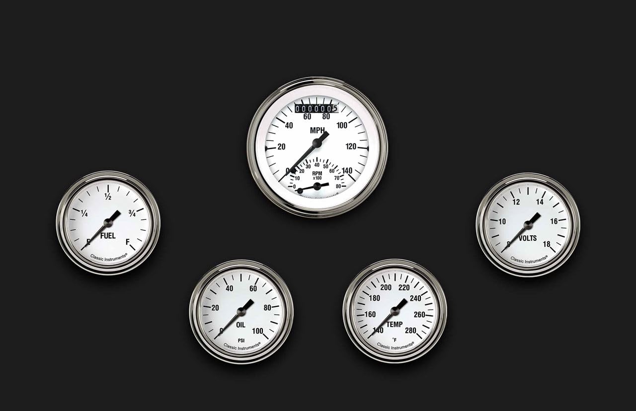 Ultimate Speedometer & Classic Instruments WH335SLF 4 Full Sweep 2 5/8" Fuel Oil Temp Volt Gauges - GM