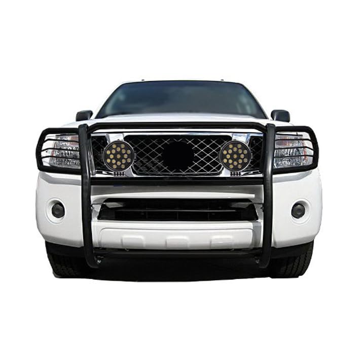 Black Horse Grille Brush Bumper Guard Black Modular Come with Pair of 7.0" Dia.LED Lights with Black Trim Rings Compatible with 2005-2021 Nissan Frontier|2005-2007 Nissan Pathfinder-17A110200MA-PLB