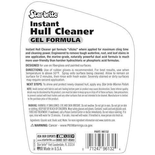 Instant Hull Cleaner STAR BRITE - 32 Oz Gel Spray - Easily Remove Stains, Scum Lines & Grime on Boat Hulls, Fiberglass, Plastic & Painted Surfaces - Easy to Use Formula (096132)