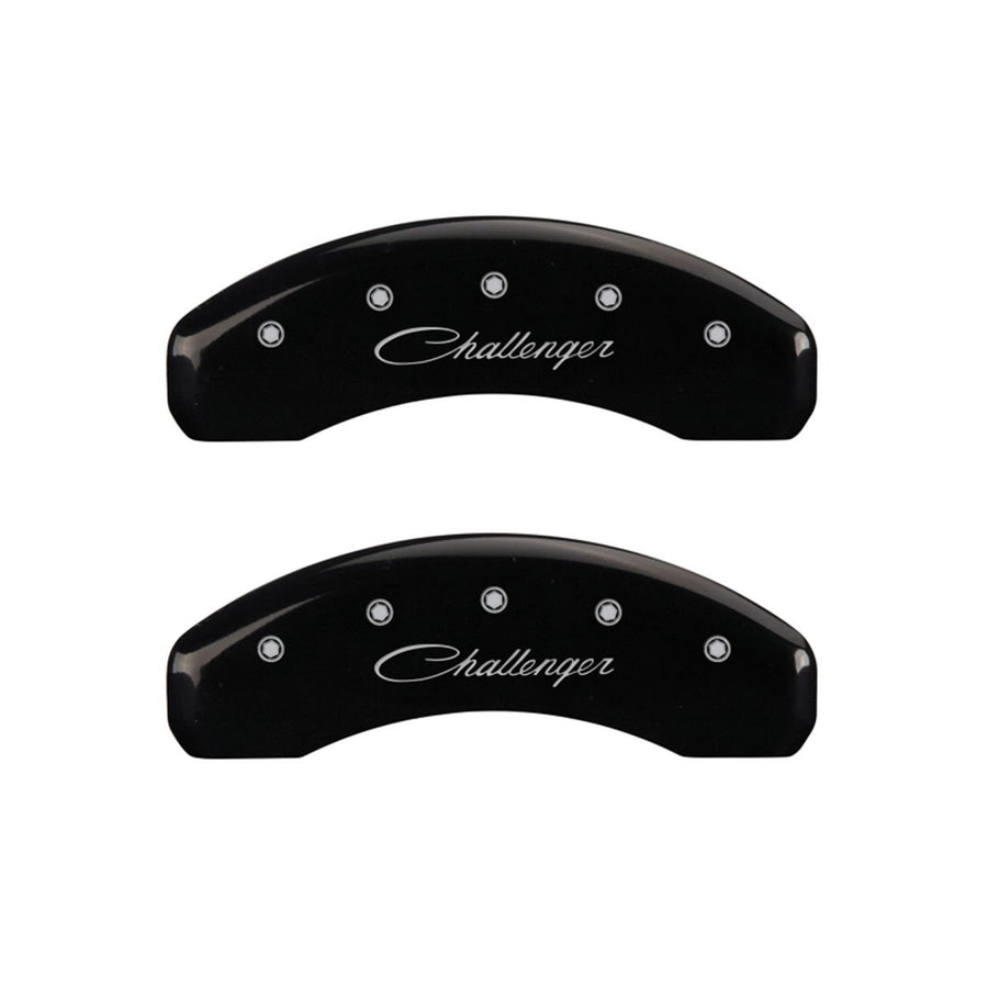 SET OF 4 CALIPER COVERS, CURSIVE/CHALLENGER, FRONT AND REAR: BLACK, SILVER CHARACTERS