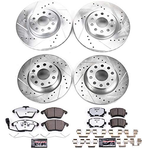 Power Stop K2260-26 Z26 Carbon Fiber Brake Pads Front and Rear with Drilled & Slotted Brake Rotors Kit For Audi A3, Audi A3 Quattro, VW GTI, VW Jetta, VW Passat [Model Specific]