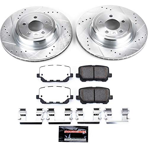 Power Stop K7052-26 Z26 Carbon Fiber Brake Pads Rear with Drilled & Slotted Brake Rotors Kit For Dodge Charger 2014-2023 [Model Specific]