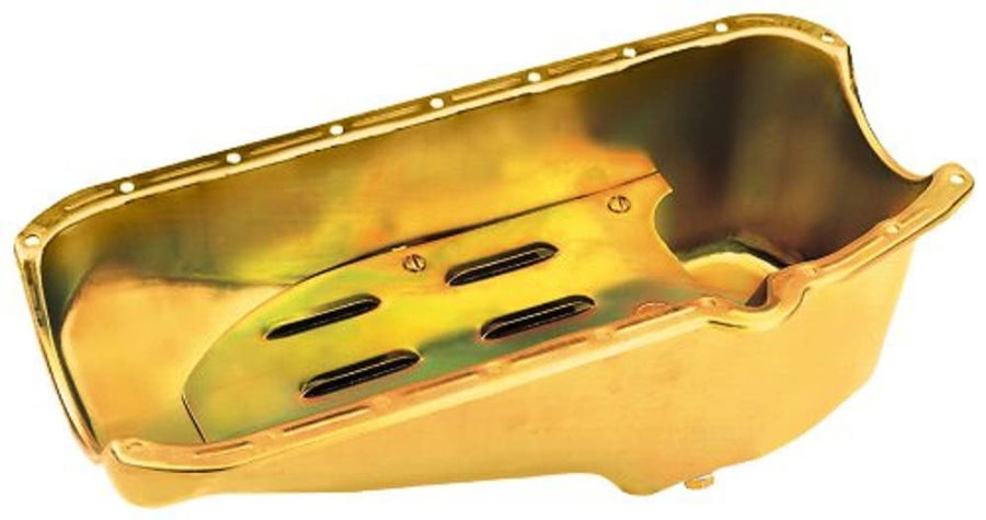 Steel Milodon, Gold Zinc Plated Street Oil Pan with Tray Assembly for Small Block Chevy